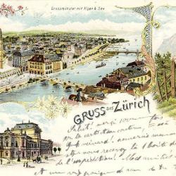 CPA SUISSE Gruss aus ZURICH Grossmunster mit Alpen & See 1901