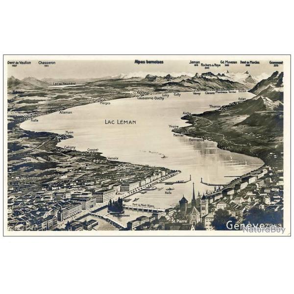 CP Suisse Gen�ve Lac L�man et villages du bord du lac + cachet