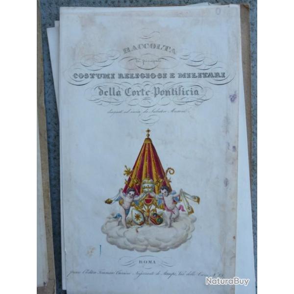 Gravure 1830 Costumi della Corte Pontificia Costume Militaire Religieux