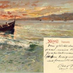 CPA ITALIE Italia Naples Napoli Tramonto barque navire 1903