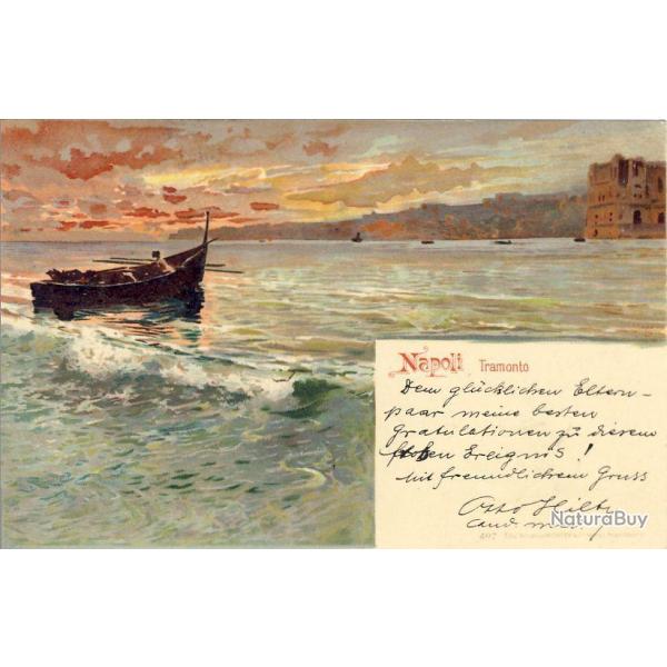 CPA ITALIE Italia Naples Napoli Tramonto barque navire 1903