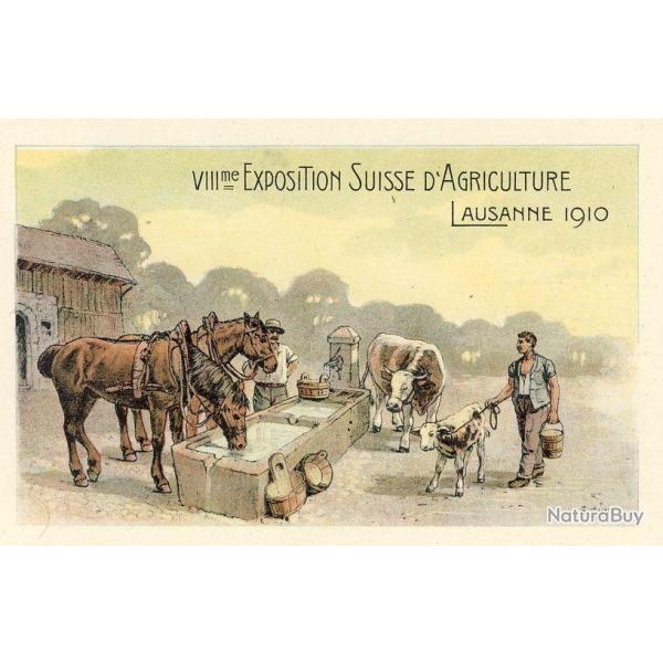 CPA VIII me Exposition Suisse d'Agriculture Lausanne 1910 Illustrateur Chevaux