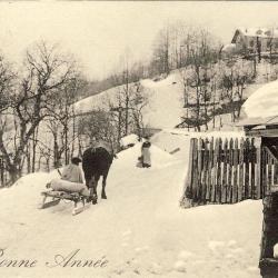 CPA Bonne Ann&eacute;e 1908 Sc&egrave;ne de petit village luge