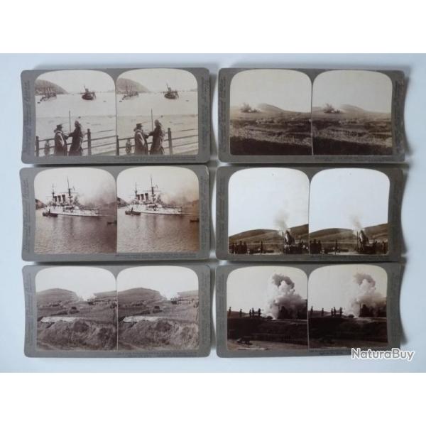 Photographie Photo Stereo Guerre Japon Russie Port Arthur Canons x6