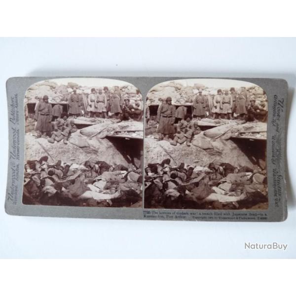 Photographie Photo Stereo Guerre Japon/Russie Charnier Morts