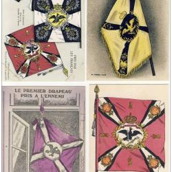 Lot de 4 CPA Drapeaux Allemands pris par les Français Guerre 1914-18