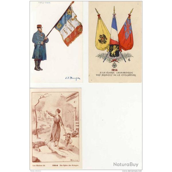 Lot de 5 CPA Femme Drapeaux Guerre 1914-18