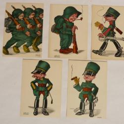 S&eacute;rie de 5 CP illustr&eacute;e WELTI Lausanne Militaire Suisse