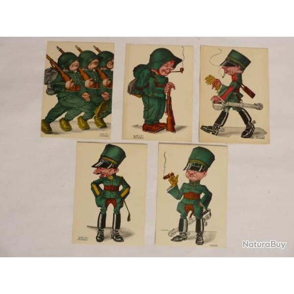 S�rie de 5 CP illustr�e WELTI Lausanne Militaire Suisse