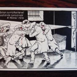 CPA illustr&eacute;e Suisse Police contre &eacute;tudiants Zurich 8 f&eacute;vrier 1919 DADA rare