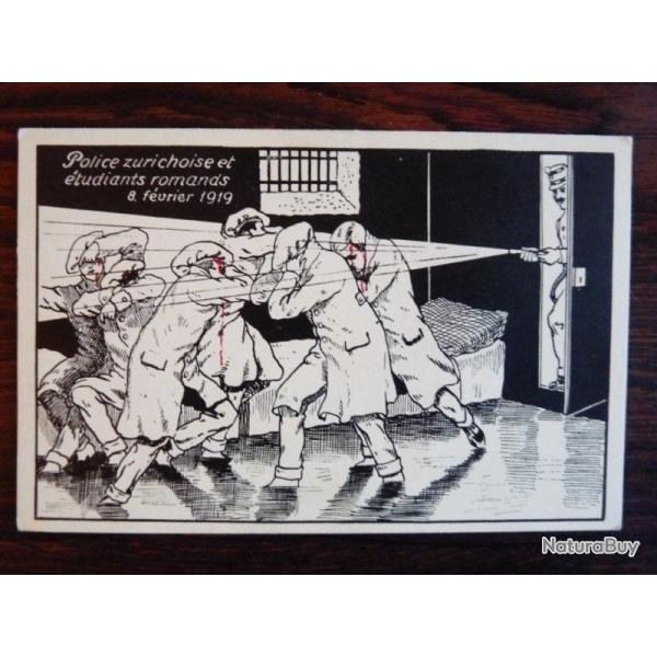 CPA illustr�e Suisse Police contre �tudiants Zurich 8 f�vrier 1919 DADA rare