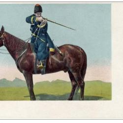 CPA Carte illustr&eacute;e chevaux cavalier militaire Russe