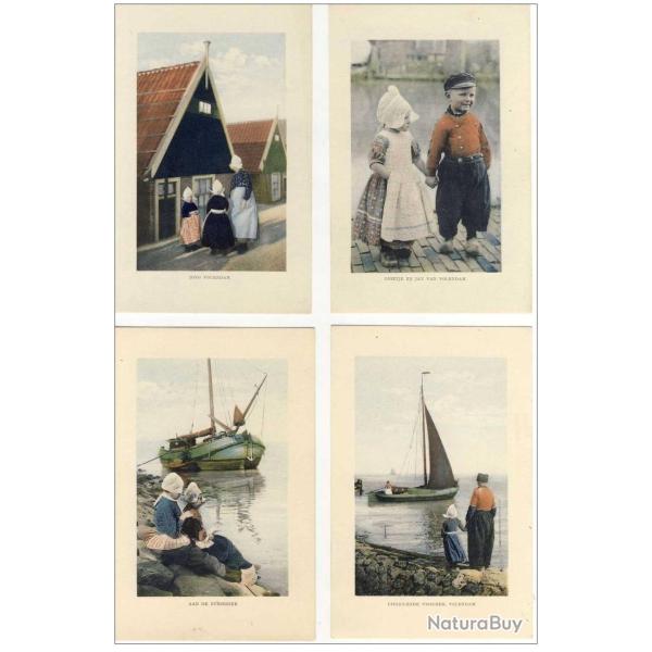 Lot de 4 CPA PAYS-BAS VOLENDAM Enfants Voilier