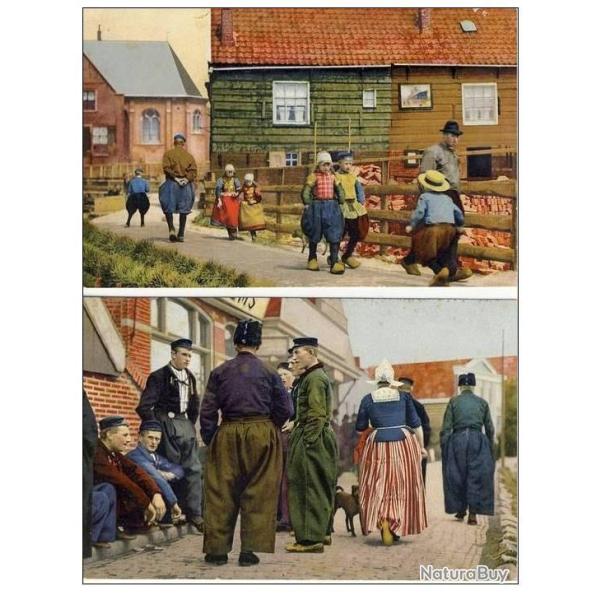 2 CP Pays-Bas Holland Petit village Costume