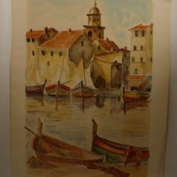 Aquarelle Patrick LE GOFF St Tropez 1977