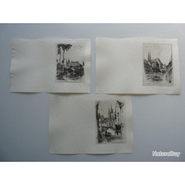 Ancienne Gravure Eau Forte Robin Chartres Cathdrale