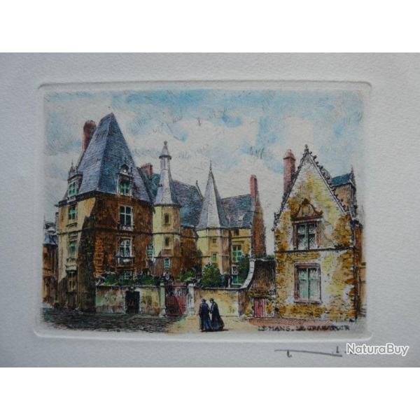 Ancienne Gravure Eau Forte Robin Le Mans Grabatoire