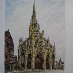 Ancienne Gravure Eau Forte Robin Rouen Église