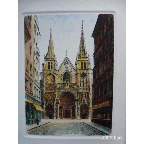 Ancienne Gravure Eau Forte Robin Lyon glise
