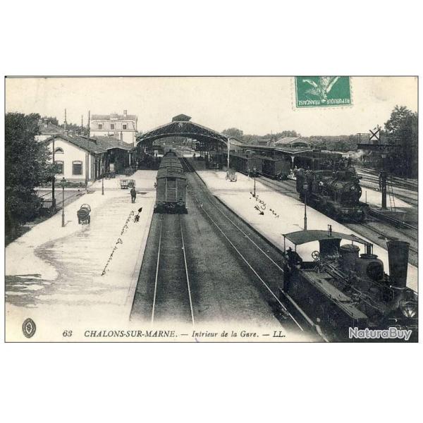 CPA 51 MARNE Chalons sur Marne Gare Train Locomotive