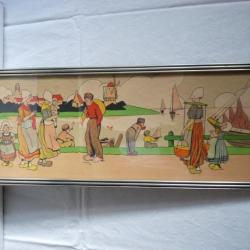 Estampe Gravure Hollande Moulin Bord de mer