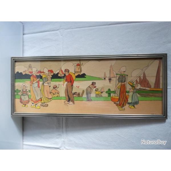 Estampe Gravure Hollande Moulin Bord de mer