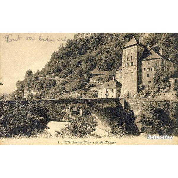 CPA Suisse Valais Pont du ch�teau de St Saint Maurice