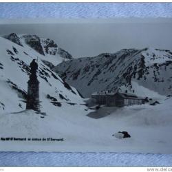 CPA Suisse Valais Col du Grand St Bernard H&ocirc;tel Statue + cachet