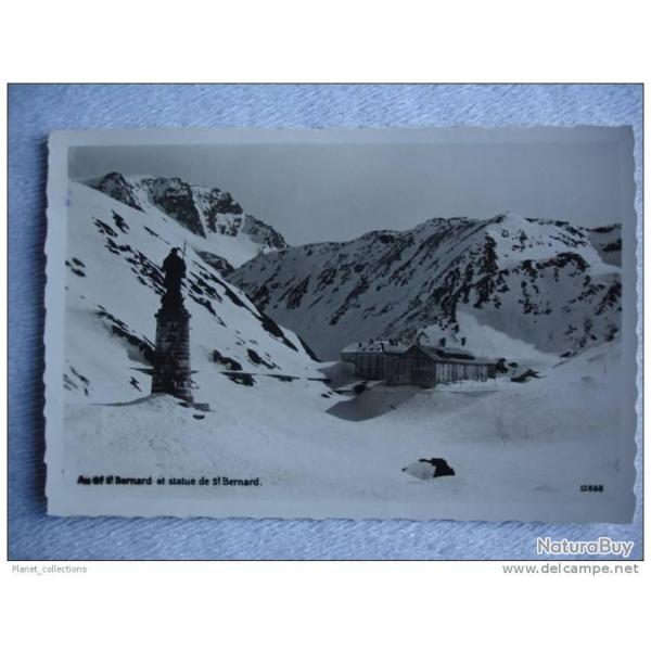 CPA Suisse Valais Col du Grand St Bernard H�tel Statue + cachet