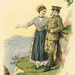 CPA illustr&eacute;e Hospitalit&eacute; Suisse Femme Au Tessin