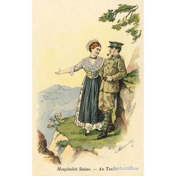 CPA illustr�e Hospitalit� Suisse Femme Au Tessin