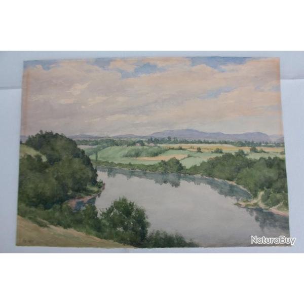 Tableau Peinture sign MV Paysage Bord de rivire