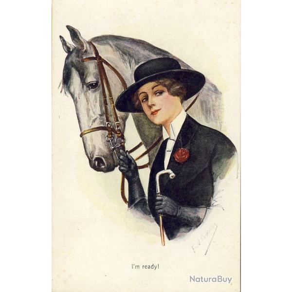 CPA illustr�e KASKELINE Fred Femme Mode Animaux