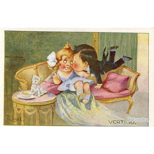 CPA illustr�e RIGHT Enfant Humour chien amour Vertigo
