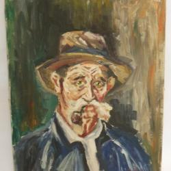 Tableau Peinture sur Toile Vieille Homme Pipe