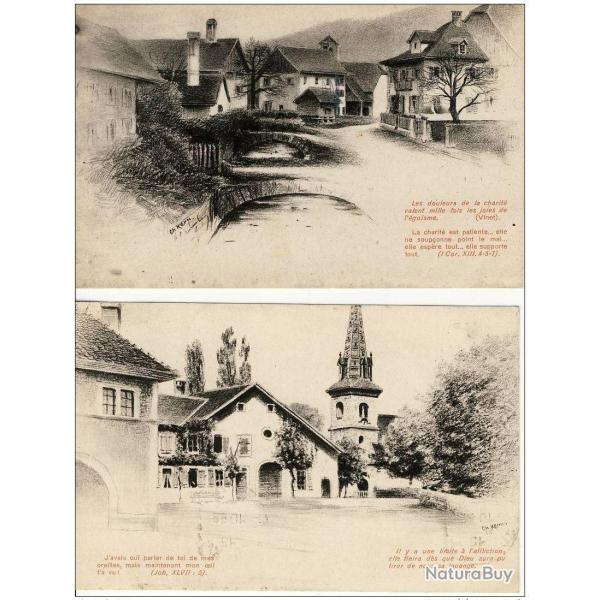 2 CPA illustr�e Ch. KERN Motiers et Glovellier  Suisse