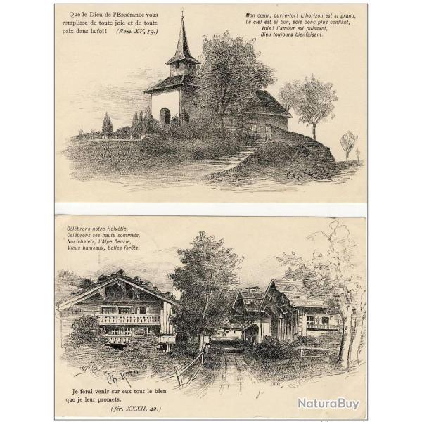 2 CPA illustr�e Ch. KERN Valeyres-sous-Rances et Veiges-sur-Aigle Suisse