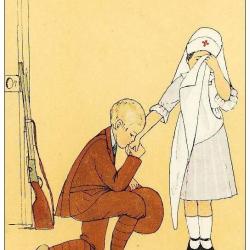 CPA illustr&eacute;e ZANE Guerre Infirmi&egrave;re Croix rouge Soldat