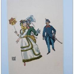 CPA Illustr&eacute;e W. de MAY N&deg;9 Guide & Infanterie 1870