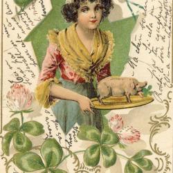 CPA Bonne et Heureuse Ann&eacute;e 1905 Femme cochon
