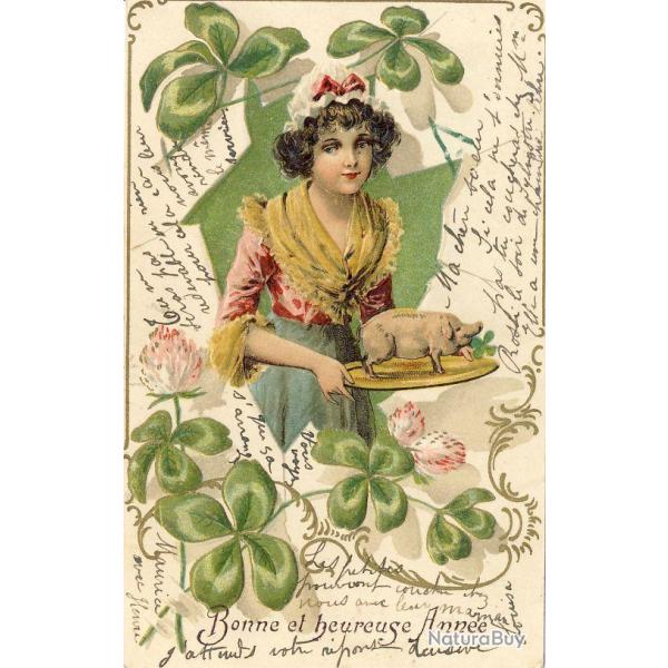 CPA Bonne et Heureuse Ann�e 1905 Femme cochon