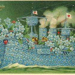 CPA Bonne Ann&eacute;e - 1907 Bateau fleur coeur amour