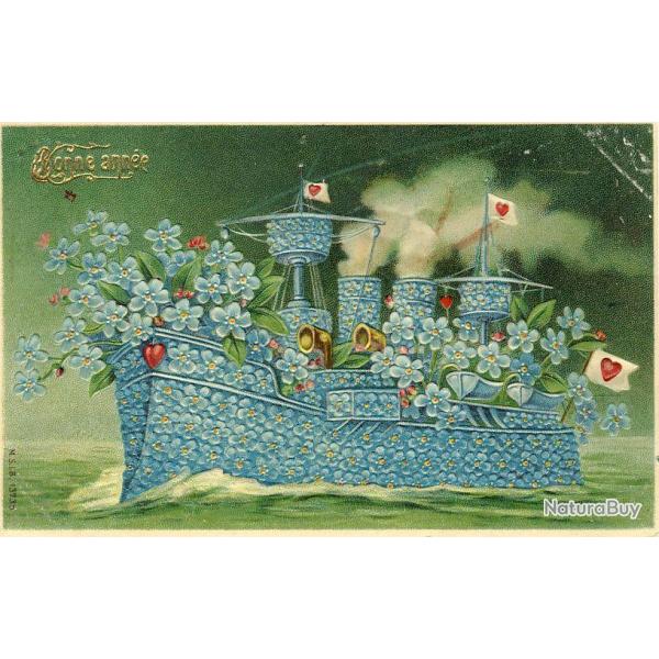 CPA Bonne Ann�e - 1907 Bateau fleur coeur amour