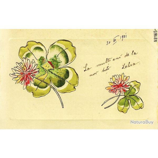 CPA illustr�e Nouvel an Bonne ann�e Tr�fle 4 feuilles