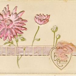 CPA illustr&eacute;e Bonne Ann&eacute;e Fleur relief tulle