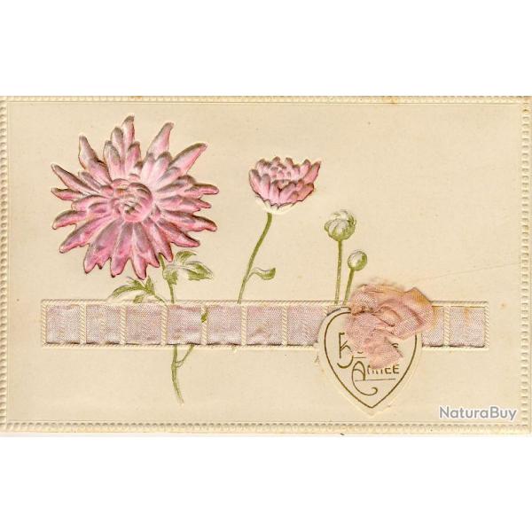 CPA illustr�e Bonne Ann�e Fleur relief tulle