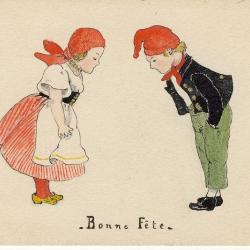 CPA illustr&eacute;e  M. A. Bonne f&ecirc;te Costume enfants 1912
