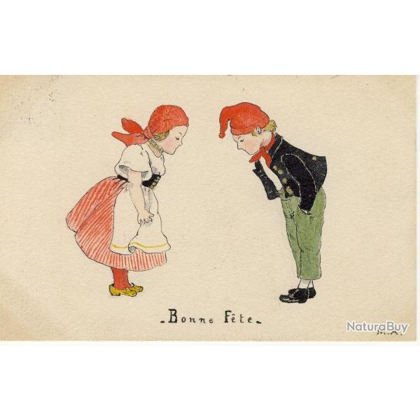 CPA illustr�e  M. A. Bonne f�te Costume enfants 1912