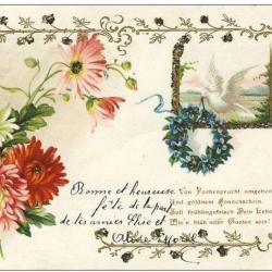 CP Bonne F&ecirc;te Fleur colombe 1903