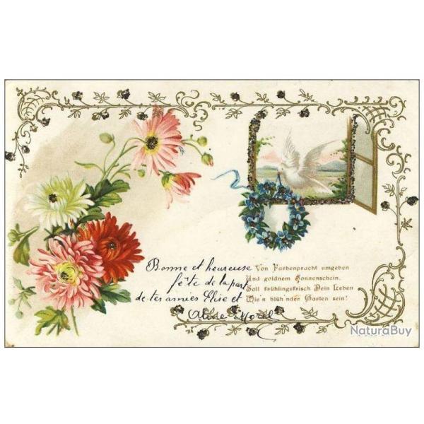CP Bonne F�te Fleur colombe 1903